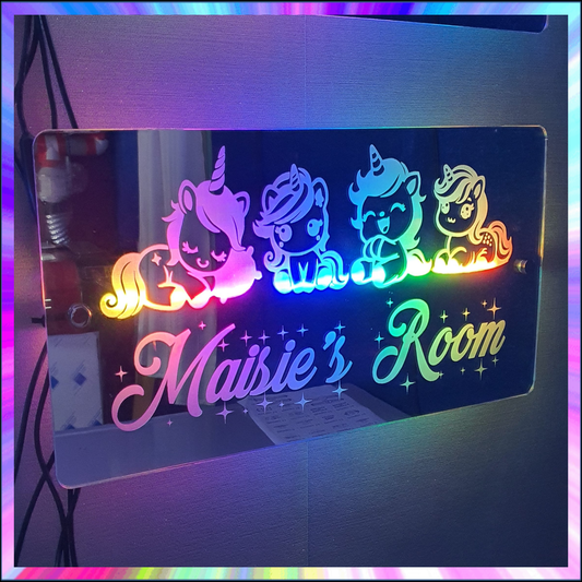 Rainbow L.E.D Mirror Unicorns with name