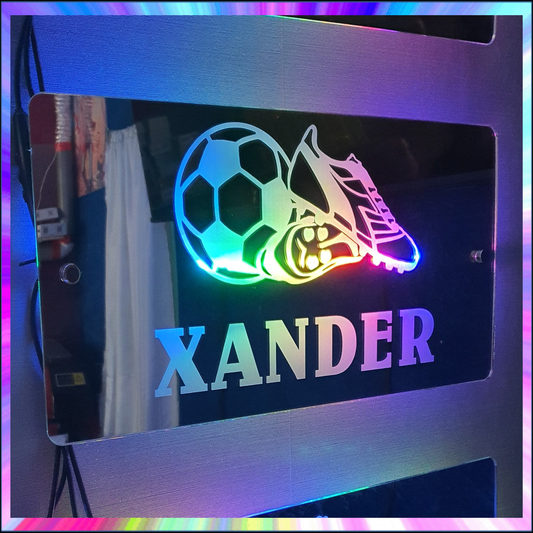 Rainbow L.E.D Mirror Football and boots with name