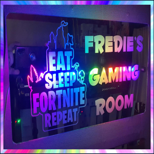 Rainbow L.E.D Mirror Fortnite eat sleep fortnite repeat Any name