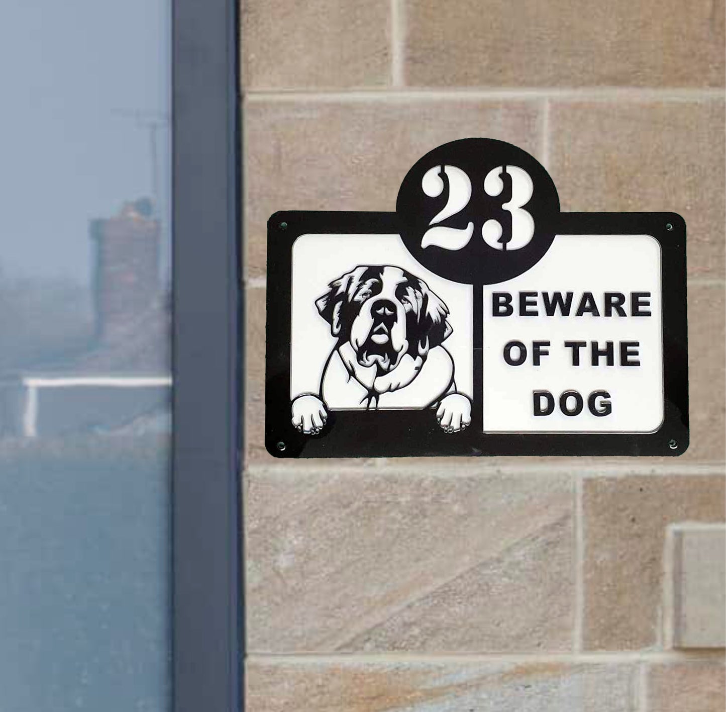 Beware Of The Dog With House Number Plaque (dog breeds A to D)