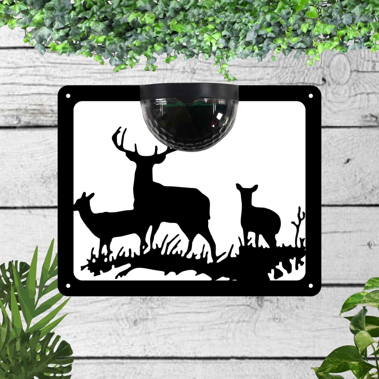 Garden Solar Light Wall Plaque Featuring a Stag And Two Does | John Alans