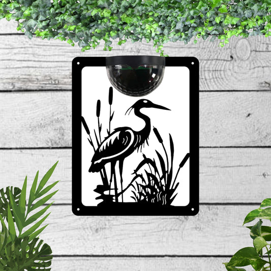 Garden Solar Light Wall Plaque featuring a heron | John Alans