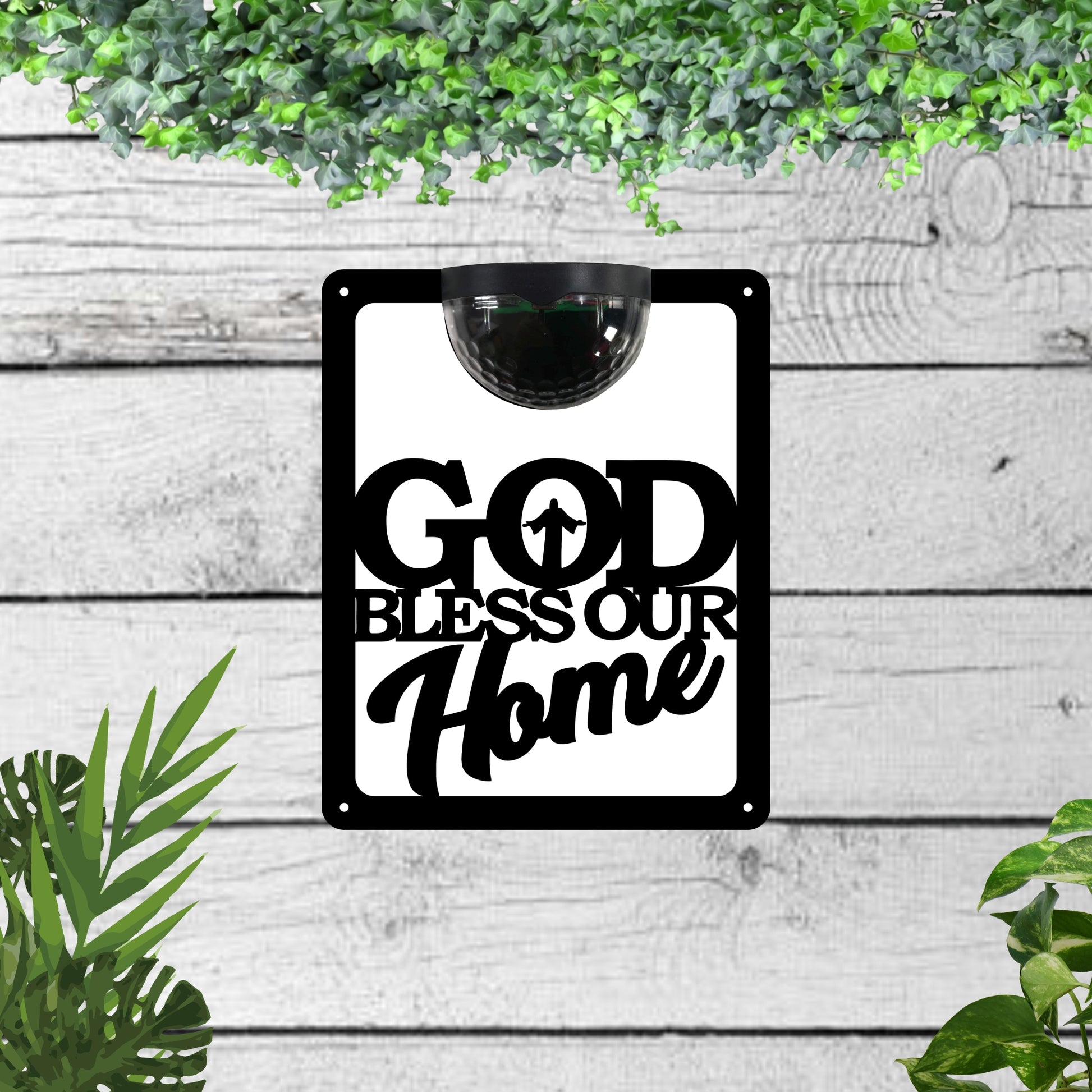 Garden Solar Light Wall Plaque Featuring God Bless Our Home | John Alans