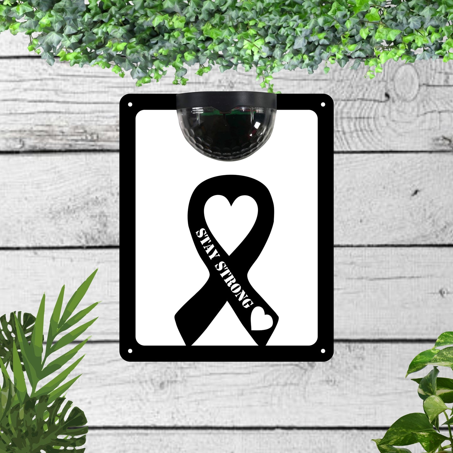 Garden solar wall plaque featuring a cancer ribbon | John Alans