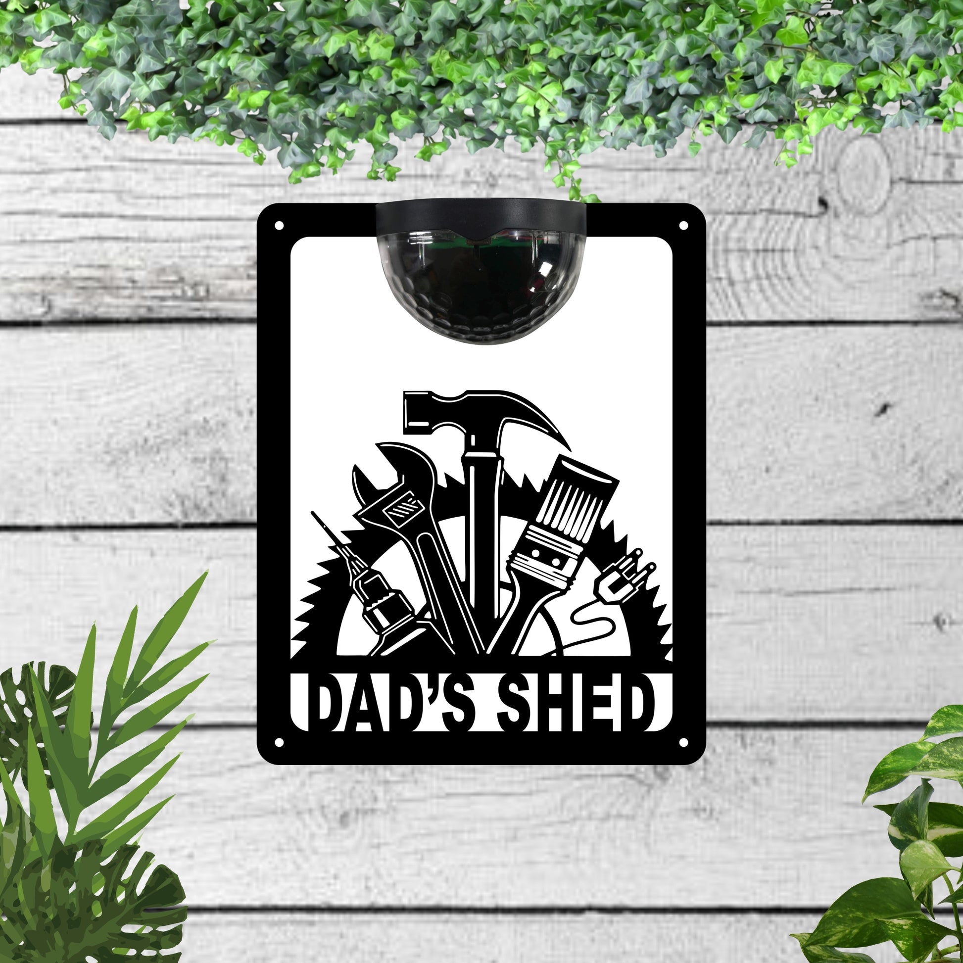 Garden solar wall plaque featuring dads shed | John Alans