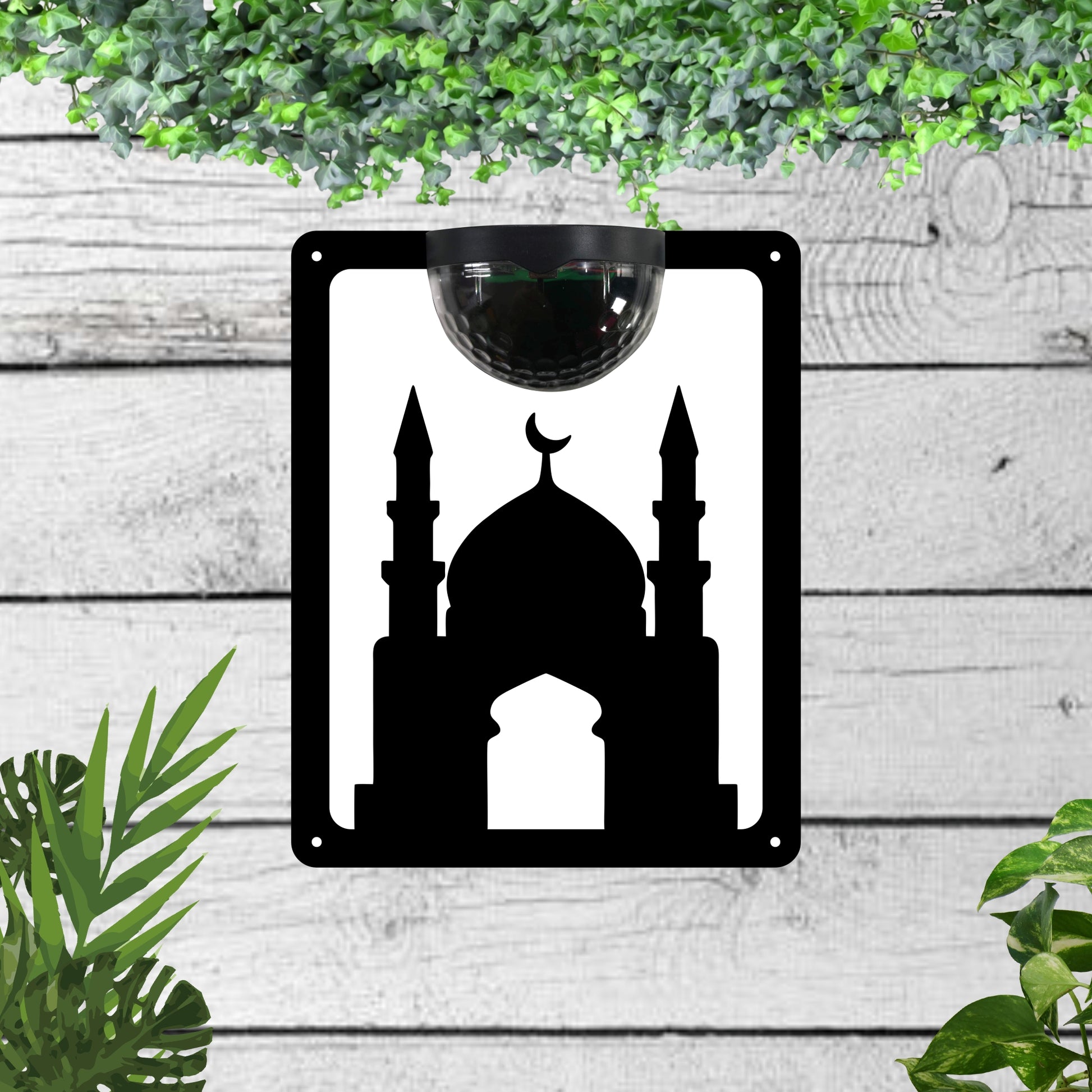 Garden solar wall plaque featuring a mosque | John Alans