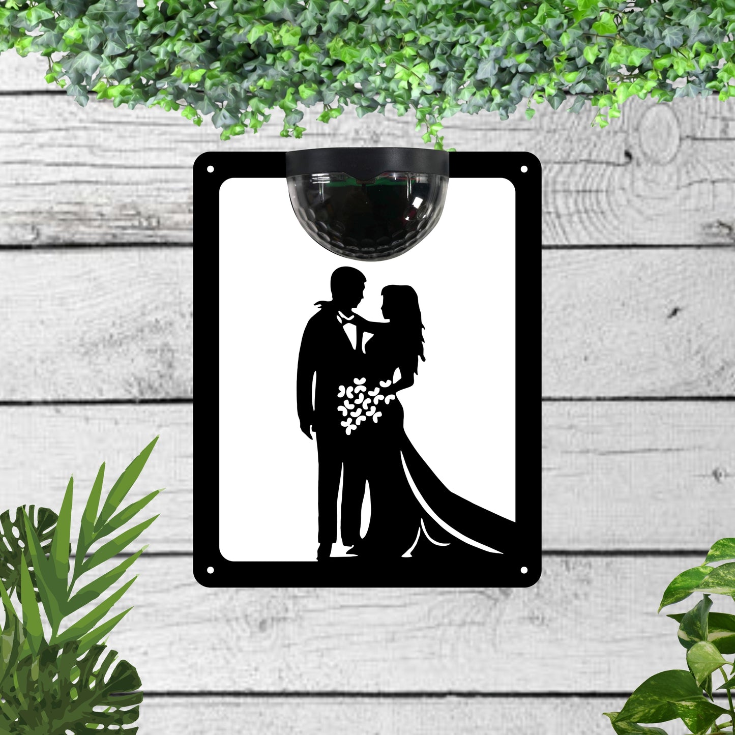 Garden Solar Light Wall Plaque featuring a bride and groom | John Alans