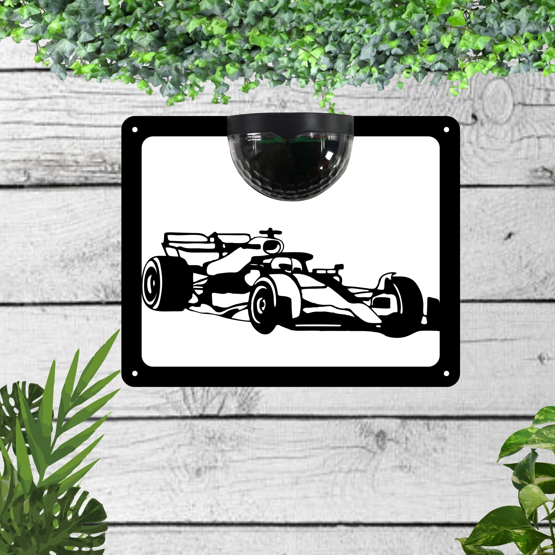 Garden Solar Light Wall Plaque featuring F1 Racing car | John Alans