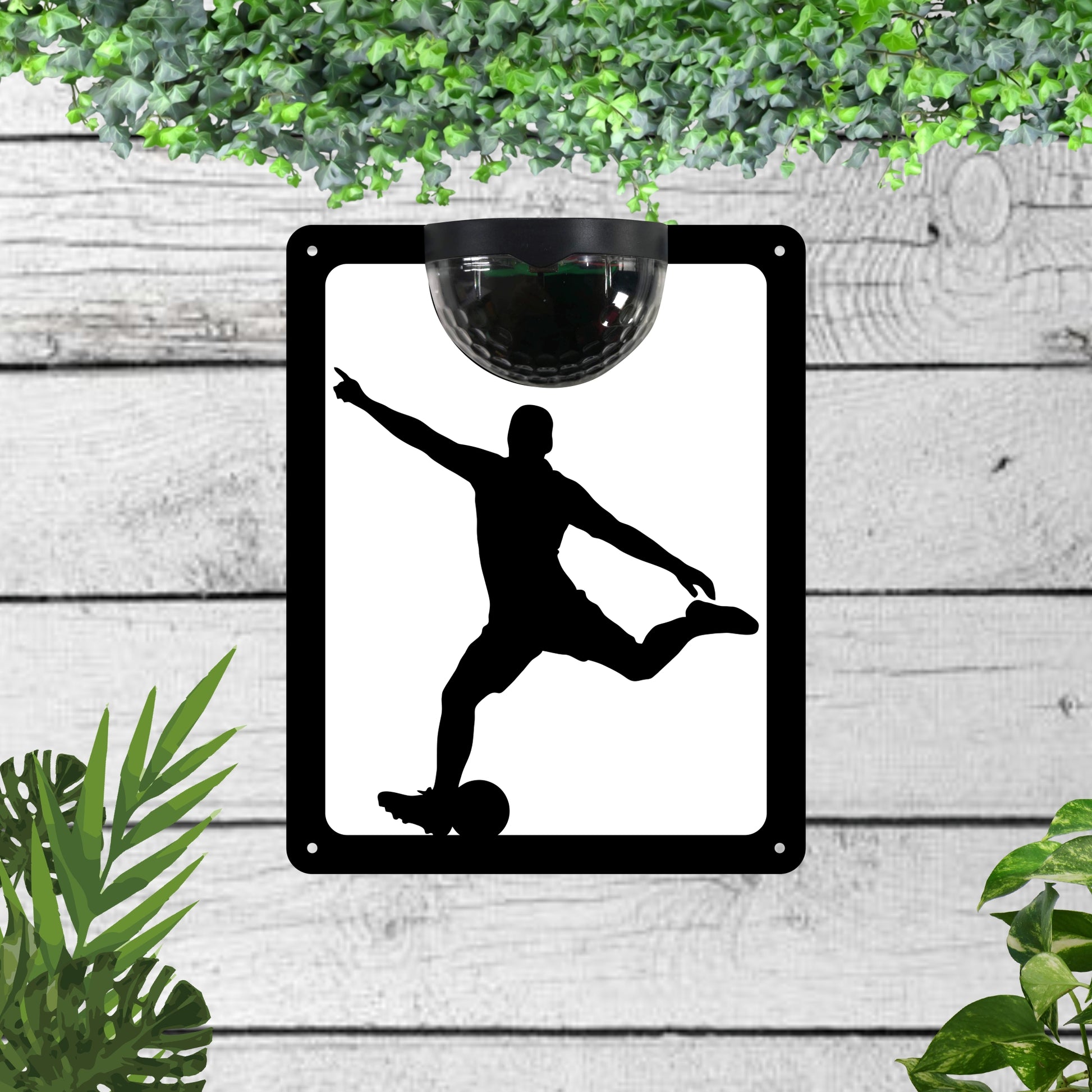 Garden solar wall plaque featuring a Football player | John Alans