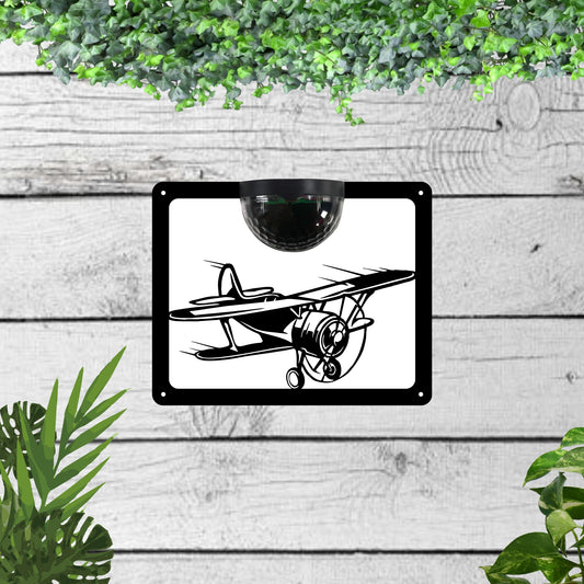 Garden solar wall plaque featuring a biplane | John Alans