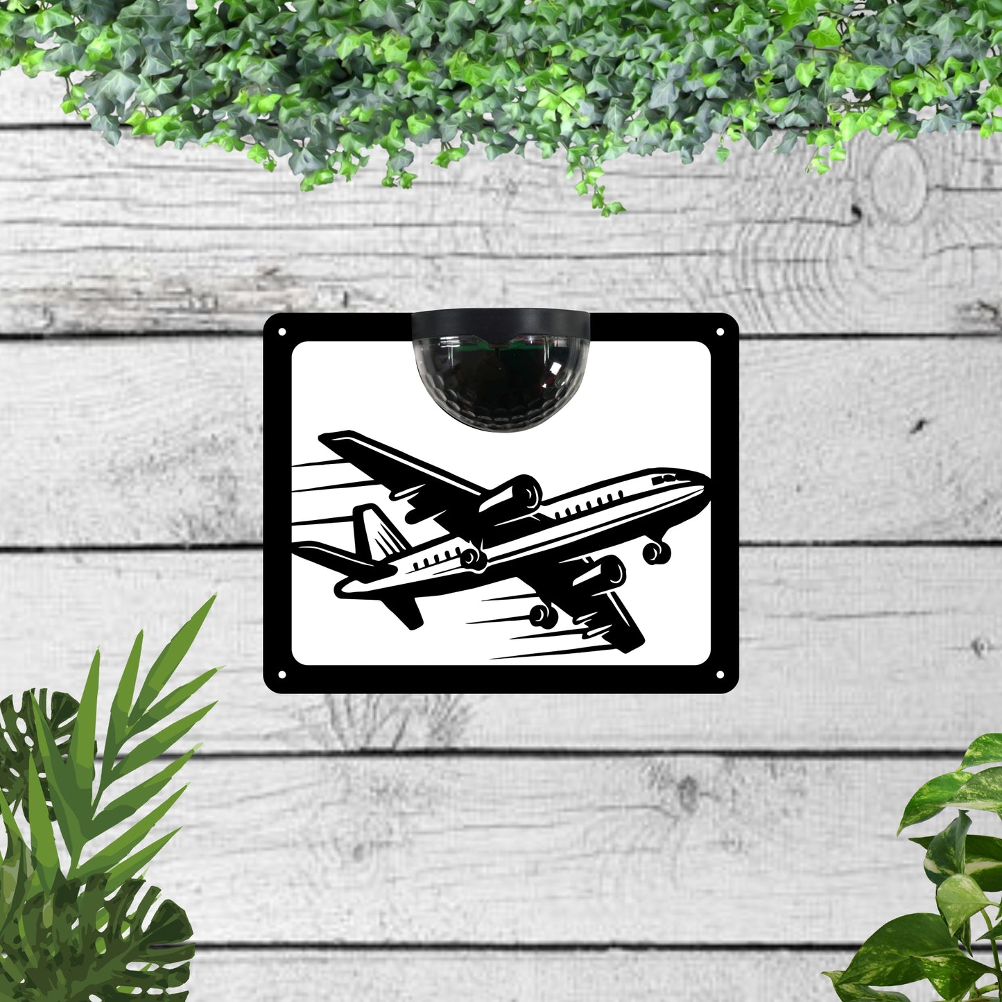 Garden solar wall plaque featuring a aeroplane | John Alans