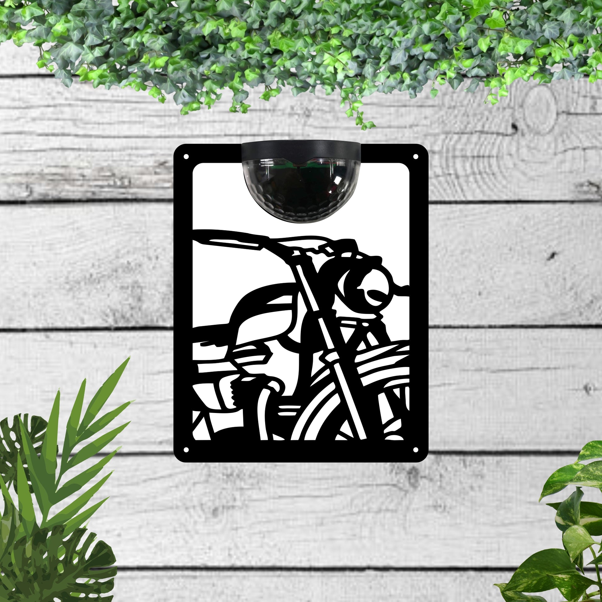 Garden Solar Light Wall Plaque Featuring a Motorbike | John Alans